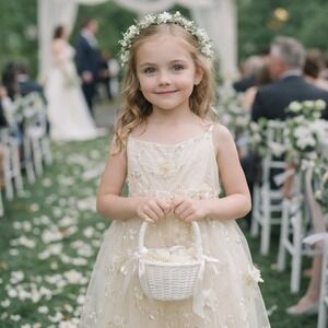 Windsor Girls Cream 3D Floral Applique Tulle Dress Small NWT